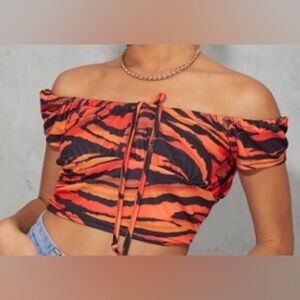 Orange and Black Off-Shoulder Top